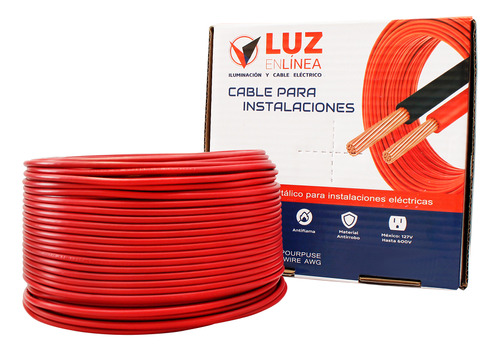 Cable Electrico Calibre 12 Thw Cca Rojo Marca Luz En Linea Caja Con 100m