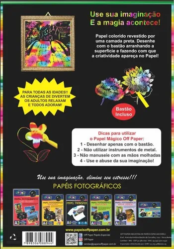Papel Mágico Colorir A4 Com Bastão Kit C/ 4pcts
