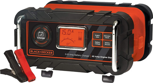 Cargador/mantenedor de batería de sobremesa Black+Decker BC15bd, totalmente automático, 15 amperios, 12 V, con arranque del motor de 40 A, comprobación del alternador y abrazaderas de cable