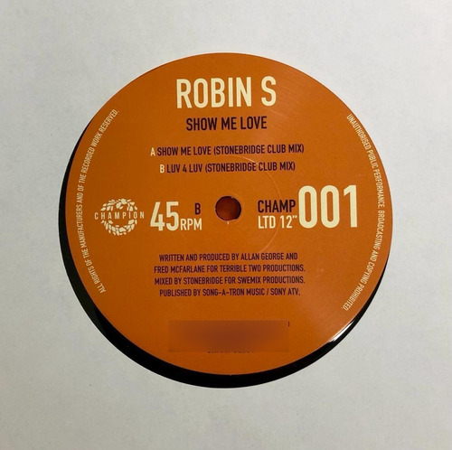 Vinilo Robin S - Show Me Love + Luv For Love(12 Maxi Single)