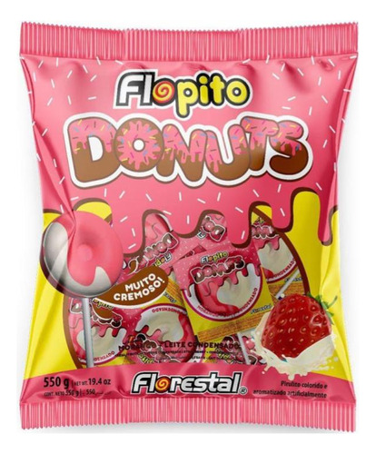 Pirulito Flopito Donuts Morango+leite Cond. 550g - Florestal