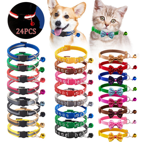 24 Collar Con Cascabeles Raza Para Perros Pequeños Y Gatos