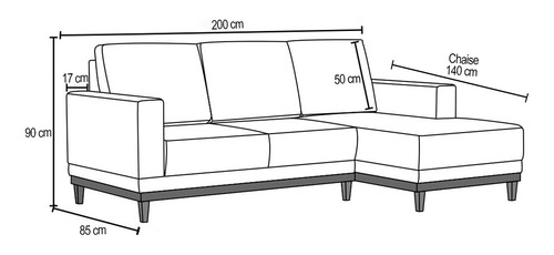 Sofá Kayrós 200cm 3lcom Chaise Esquerdo Linho Chumbo Cor Cinza Desenho do tecido Liso