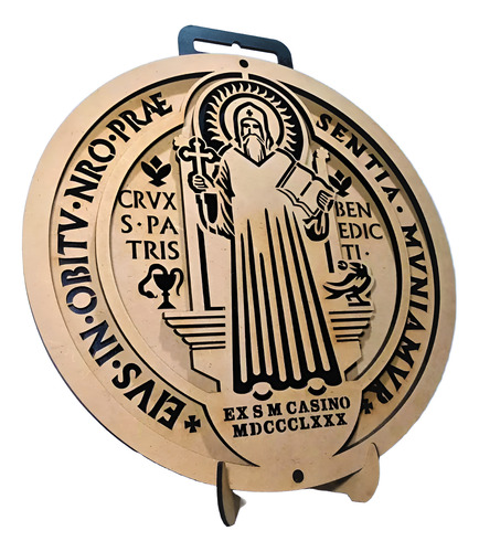 Cuadro San Benito Medalla Iconograma 30cm Crudo