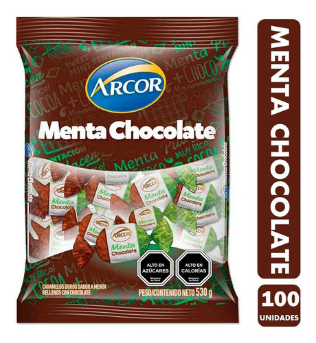 Caramelo Menta Chocolate Arcor Bolsa X 100 Unidades