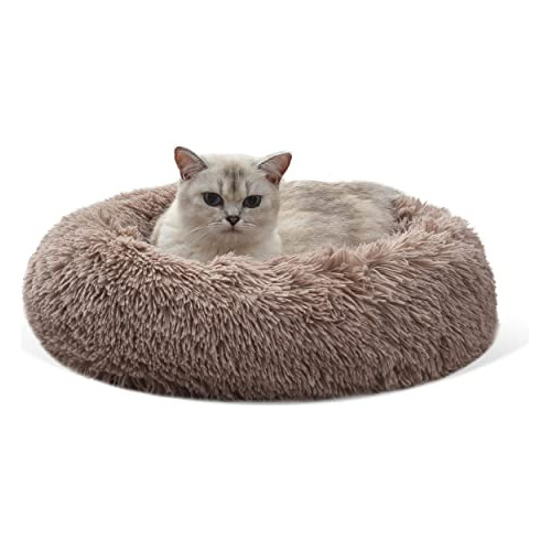 Cama Forma De Donut Perros Y Gatos, Beige Marrón