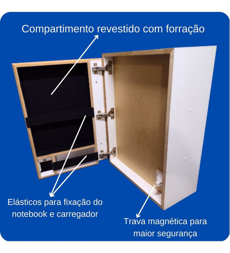 Nicho com compartimeto secreto para notebook trava magnética Celo Multi cor branco