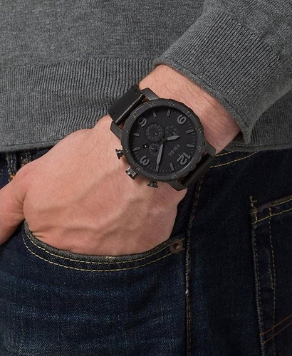 Relógio Masculino Fossil Jr1354/2pn 49mm Couro Preto C/ Nf-e