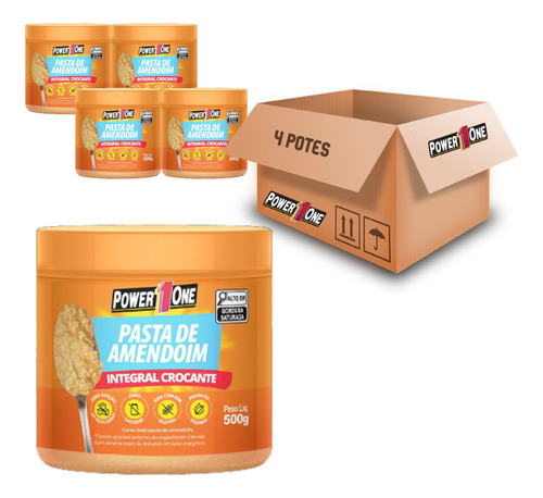 Pasta De Amendoim Power1one Crocante 500g (4 Potes)