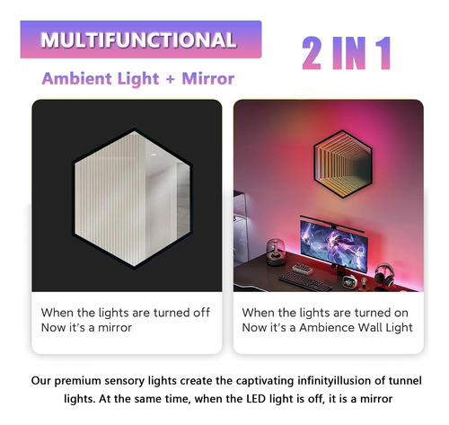 Color Luz De Espejo Infinito Hexagonal 3d Con Control Remoto