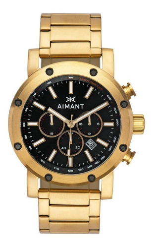 Reloj Hombre Aimant Gow-250sg-1 Cuarzo Pulso Dorado En Acero