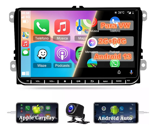 Android 13 Autoestéreo 2+64g Carplay Gps Wifi 9in Para Vw