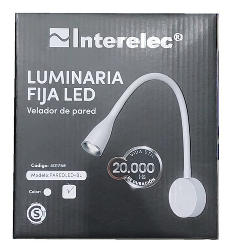 Imagen 2 de 3 de Velador De Pared Led Interelec 5w Brazo Flexible