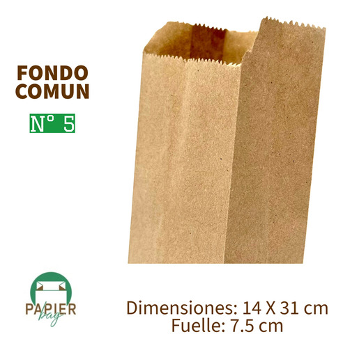 Bolsa Ecológica Papel Kraft No. 5 (31x14 Cm) 100 Piezas