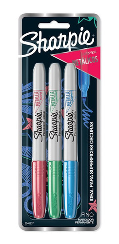 Sharpie:blister Marcador Permanente Metálico Fino X3