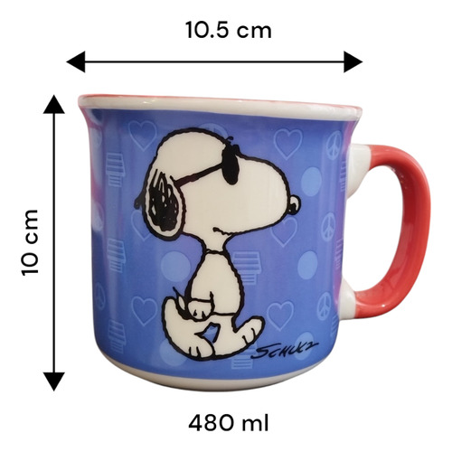 1 Taza Snoopy Peanuts Porcelana Grande Jumbo Café/té 480 Ml Azul Snoopy Con Lentes