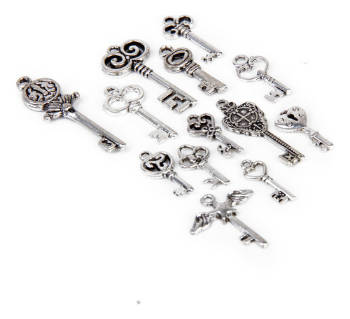 . 13 Piezas De Tono De Plata Antigua Clave Colgantes 20-43mm