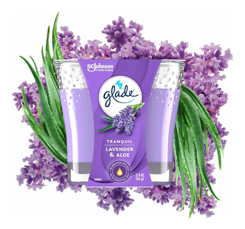 Glade Tarro Vela Ambientador Lavanda Tranquila Aloe 3.4 Onza