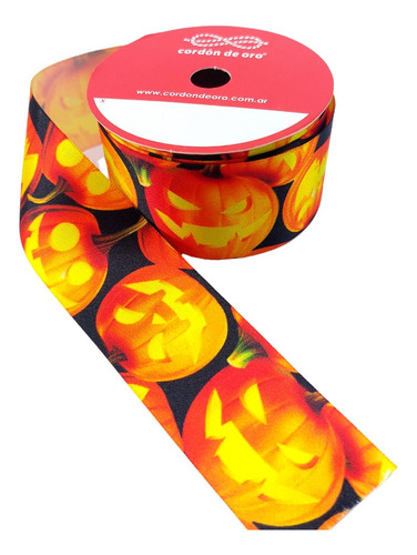 Cinta - Halloween Calabazas - Cordon De Oro - 39mm - X10 Mts