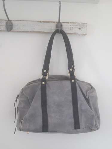 Bolso Besha 100% Cuero Gris Negro Cartera Prune Blaque