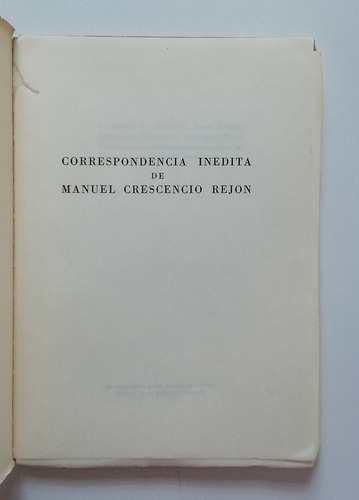 Correspondencia Inédita De Manuel Crescencio Rejon (Usado)