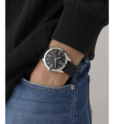 Reloj Guess Elliot Caballero Negro Gw0894g1 Bisel Plateado