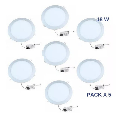 Pack X7 Plafon Led Spot Redondo 18w Embutir Luz Calida