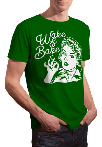 Polera Algodón Wake & Bake Diseño Grande Unisex