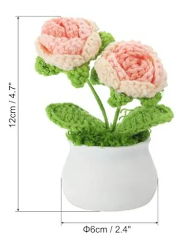 Patikil Flores De Croché En Maceta - 2 Rosas Artificiales De