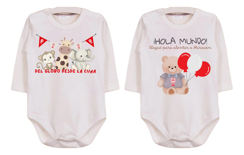 Combo 2 Bodys Bebé Huracán Regalo Personalizado Blanco 6-9 M Lisa Manga Larga