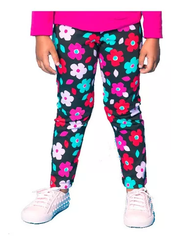 Calça Legging Infantil Menina Liso E Estampado Kit 5 Peças