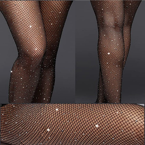 Imagen 5 de 5 de Medias Mallas De Red Pedreria Encaje Brillos Mujer Sexy