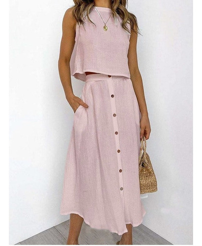 Vestido Conjunto De Dos Piezas De Damas Casual De Lino