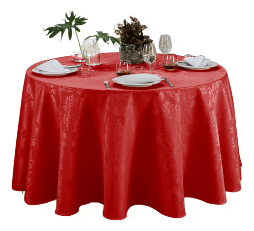 15 Toalhas De Mesa Jacquard 2,80m Ø Redonda Gigante Buffet Cor Vermelho Lisa