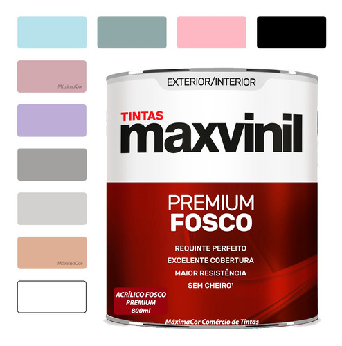 Tinta Acrílica Anti Mofo Fosca Maxvinil Premium 800ml