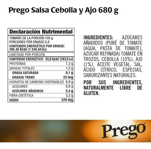 Salsa De Tomate Chunky Cebolla Y Ajo Prego Campbell´s 680 G