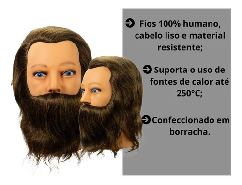 Cabeça De Boneco Com Barba Para Treino Cabelo Humano 4 Uni