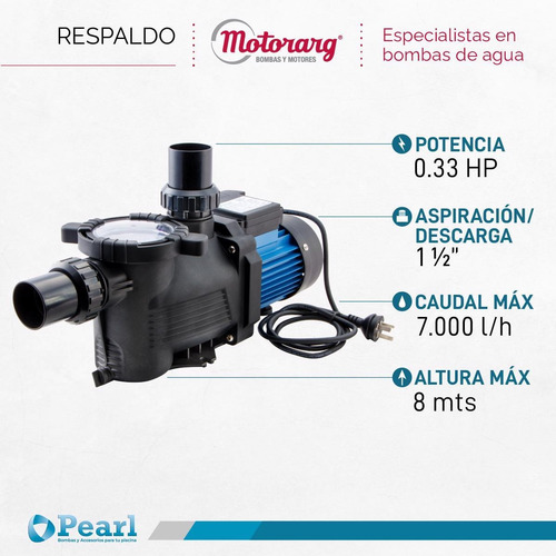 Bomba Pileta Autocebante Pearl Mini Pool 33m 0.33 Hp