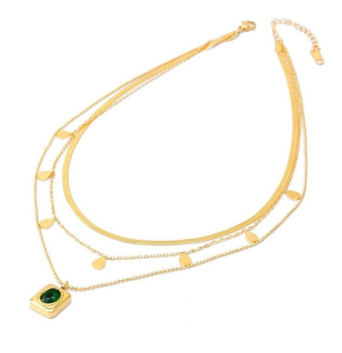 Collar  Para Mujer Esmeraldas Triple Laminado En Oro 18k