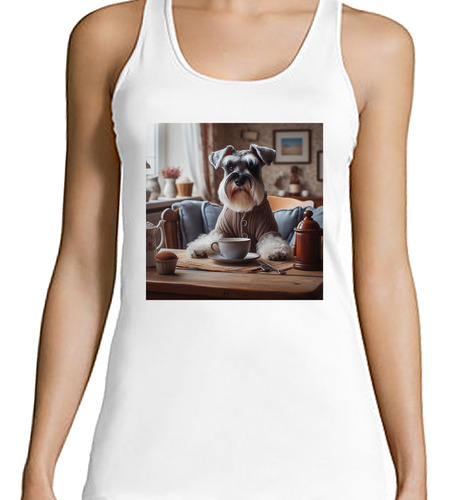 Musculosa Mujer Schnauzer En Casa Desayuno Cafe Muffin