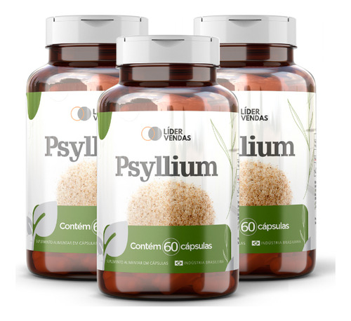 Psyllium - 60 Cáps 800mg Kit Com 3 Potes