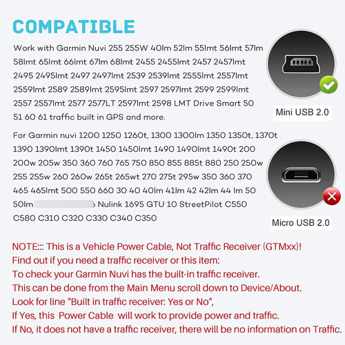 Cable De Carga Mini Usb Para Garmin Nuvi Navigator Coche
