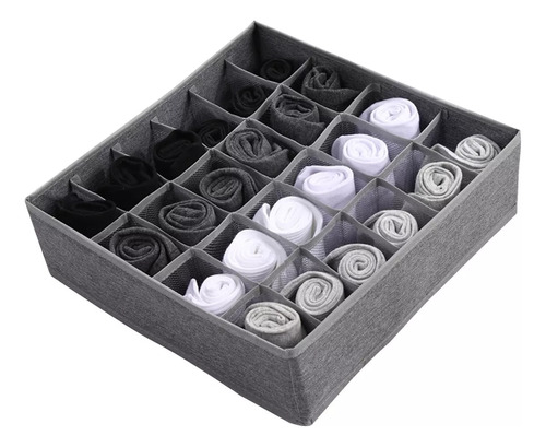 Caja Organizador De Ropa Interior Calcetin Plegable 24 Hueco Color Gris
