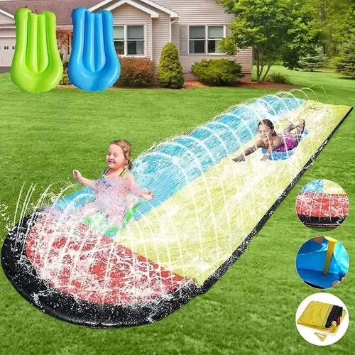 Tobogán De Agua Doble Para Niños 700x180 Cm - Incluye 2 Bodyboards Y Anclajes, Para Jardín, Playa O Piscina - Material PVC 2.5 Mm Resistente Tobogán De Agua Doble Para Niños 700x180 Cm - Incluye 2 Bodyboards Y Anclajes, Para Jardín, Playa O Piscina - Material PVC 2.5 Mm Resistente