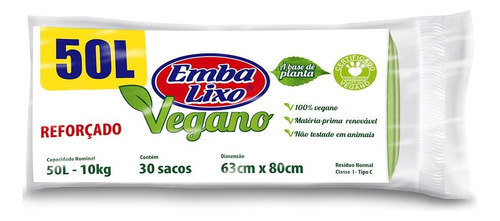 Saco de Lixo Vegano Reforçado Embalixo 50 Litros com 30 unidades