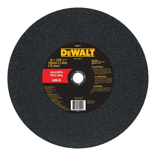 Disco Abrasivo Corte Metal 14 X 1 PuLG Dewalt Dw0014