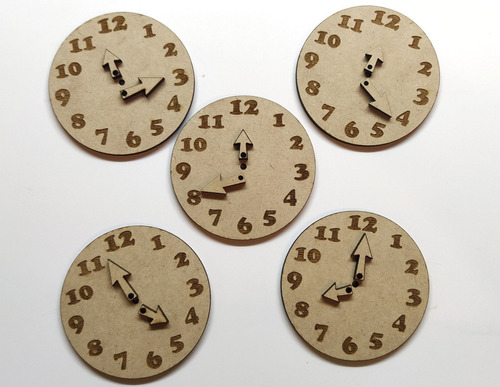 5 Relojes 8cm De Diametro Con Agujas Fibrofacil Mdf Reloj