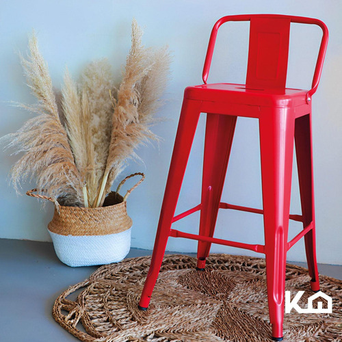 Set De 2 Sillas Banco Alto Con Respaldo Tipo Tolix Vintage Hogar Color Rojo KingsHouse