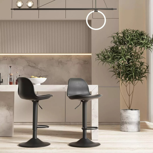 Set 3 Bancos Para Barra Eames Negro Giratorios Y Ajustables Satinado Negro