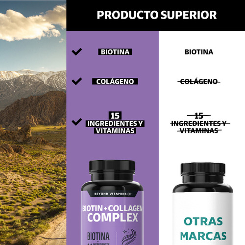 Biotin + Collagen Complex - Contiene Biotina + Colágeno + 15 Ingredientes Y Vitaminas - Colageno Biotina - Multi Collagen Peptides - Vitybell Vitaminas Mujer - Cabello Piel Uñas - 60 Cápsulas Sin Sabor